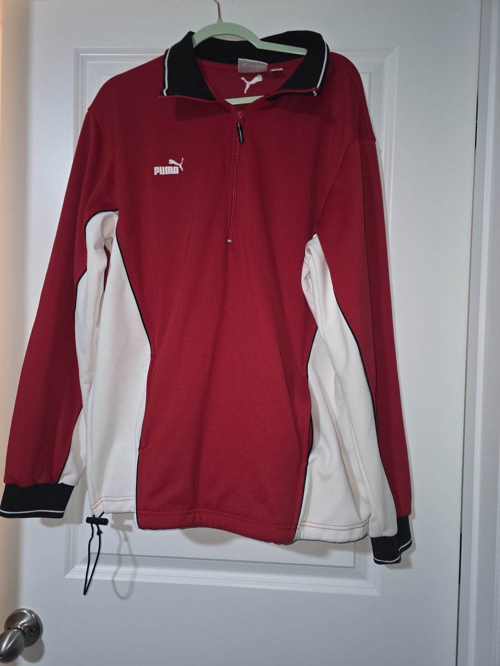 Puma Men’s Red and White Half-Zip Track Sweater
